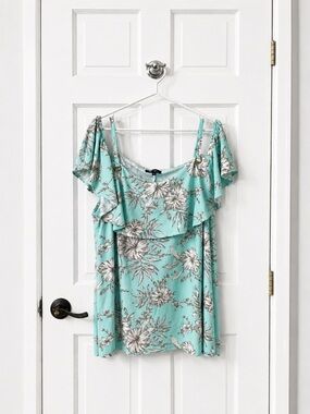 Floral Ruffle Off-Shoulder Camisole in Aqua
